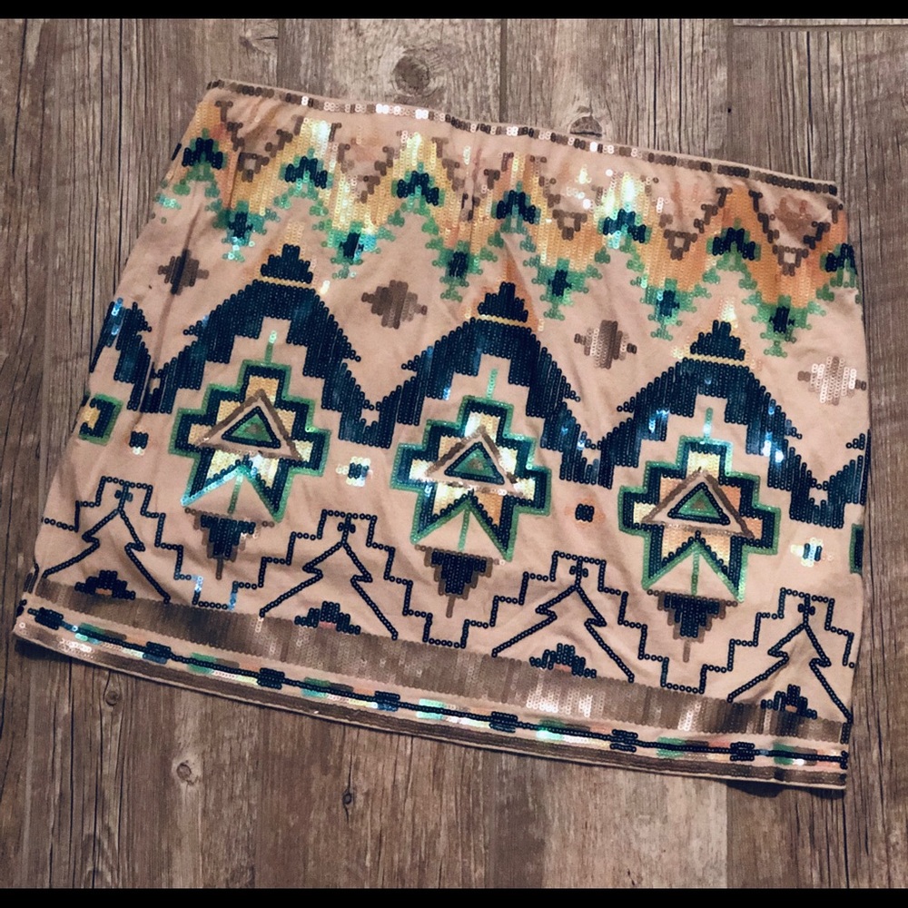 Express sequined tribal mini skirt